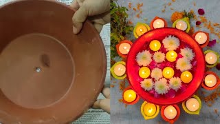 How to make tea light candle Holder with Diyas  DIY FLOATING CANDLES AT HOME  DIY URLI BOWLS [upl. by Aisilef]