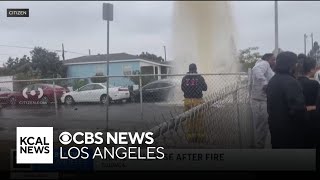 Car shears fire hydrant in Compton [upl. by Jezreel]