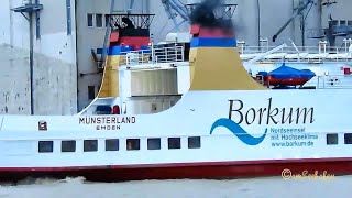 vor dem Sturm Autofähre MÜNSTERLAND AG EMS Inselfähre RoRo ferry inbound Emden while storm coming [upl. by Rotkiv]