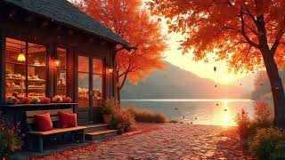 Serene Autumn Coffee Shop by the Lake  Relaxing Birds Chirping Lake Waves amp Calming Fall Sounds [upl. by Hebel]