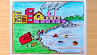 Plastic Pollution Drawing How to Draw Environment Pollution Scenery World Environment Day Drawing [upl. by Dusa65]