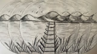 How to draw nature with conte mountain seawoodbridge landscape drawing with conte [upl. by Bren448]