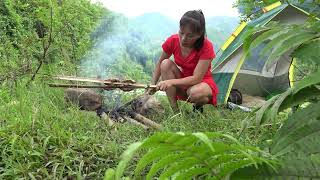 Solo Camping amp Girl camping alone relaxing and cooking by a stream deep in the forest [upl. by Nairehs]