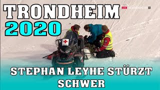 Skispringen Stephan Leyhe stürzt schwer in Trondheim  1415m [upl. by Joice]