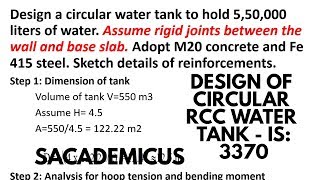 DESIGN OF CIRCULAR WATER TANK IS 3370 [upl. by Gross]