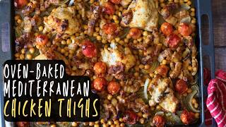 Sheet Pan Baked Mediterranean Chicken Thighs with Chickpeas and Pancetta [upl. by Kelcy415]