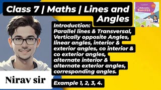 Day 98  Class 7  MathsLines and AnglesParallel lines and Transversalexamplesolution Nirav sir [upl. by Decca]