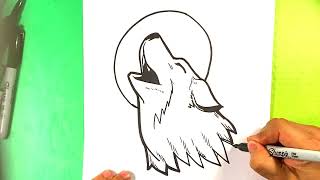 EASY How to Draw HOWLING WOLF MOON [upl. by Darton]