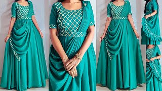 Saree style dress cutting amp stitchingparty wear dressreadymade style frockgown cutting stitching [upl. by Howell]