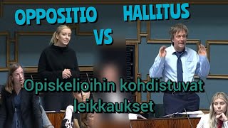 Opiskelijoihin ja koulutukseen kohdistuvat leikkaukset  Hallitus Vs Oppositio  Täysistunto [upl. by Nyrmak]