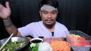 Real Mukbang  Eating raw salmon and raw beef with beef salad [upl. by Potter210]