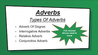 Types Of Adverbs Degree Relative Interrogative and Conjunctive [upl. by Orteip]