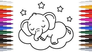 How to Draw a Elephant  Easy Drawing  Cute Elephant Drawing Coloring and Painting for Kids [upl. by Aihtnis]