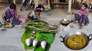 Fish head cooking with KOCHUR LOTI recipe by santali tribe girl [upl. by Pallaton]