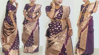 Best Banarasi Saree Draping Atpoure Style  Reception Look [upl. by Eoin]