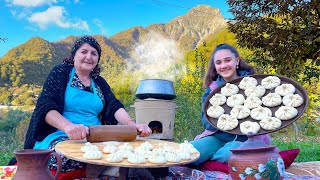 Georgian Khinkali  Cooking Traditional Dumplings in a High Mountain Village [upl. by Ayanet]