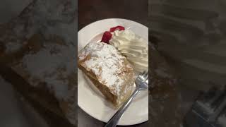 Apple strudel with double cream and strawberries food foodyouwanttoeat [upl. by Ytsirk]