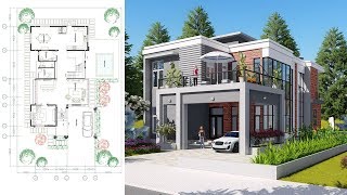 Sketchup Drawing 2 stories Modern Home Design with 3 Bedrooms Size 115x211m [upl. by Rod701]