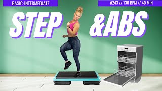 STEP AEROBICS AND ABS  BASIC TO INTERMEDIATE STEP 243 CDORNERFITNESS [upl. by Tybi]