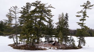 Hot Tent Camping On Frozen Island With My Dog  Ice Fishing Catch And Cook [upl. by Clerk492]