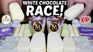 ASMR WHITE CHOCOLATE DESSERT RACE GIANT MILKA ALFAJOR MAGNUM ICE CREAM FERRERO ROCHER KITKAT 먹방 [upl. by Farwell958]