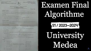 Examen Final Algorithme S1 LMD Corrigé  Medea 20232024 [upl. by Gytle]