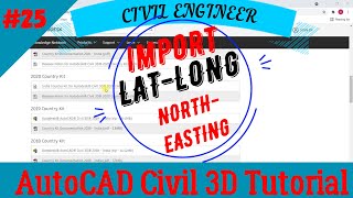 How to import latitude longitude and northing easting into a single file in civil 3d  Tutorial [upl. by Lamek546]