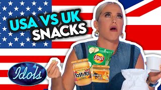 American VS British Snacks We Eat Katy Perrys Snacks From American Idol [upl. by Eniretak]