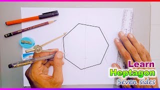 how to draw heptagon septagon 7 sides shape geometry lesson [upl. by Sankaran]