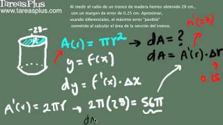 Aplicación de diferenciales para encontrar el error en el cálculo de un área [upl. by Llewxam]