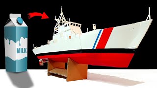 DIY cardboard RC ship for the coast guard how to make a cardboard ship model [upl. by Yerocal]