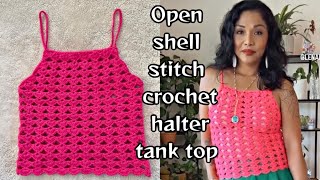 Open shell stitch crochet halter tank top [upl. by Maccarone]