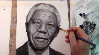 Portrait of Nelson Mandela Dry Brush Technique Oil Paint [upl. by Yanaj]