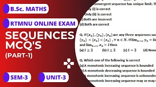 Sequences mcqs for BSc RTMNU  Convergence of sequences mcqs for BSc  Part1 BSc Maths [upl. by Eelrahc802]