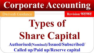 Types of Share Capital Authorised capital issued capital paid up capital Corporate Accounting [upl. by Cavuoto]