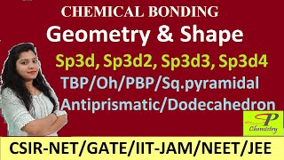 Hybridization sp3d sp3d2 sp3d3 sp3d4  VSEPR Theory and molecular shapes  TBP  PBP  CSIR NET [upl. by Osicran936]