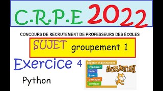 CRPE 2022  sujet maths corrigé groupement 1 ex4 scratch [upl. by Nikolaus]