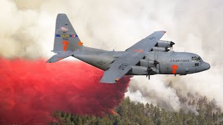 US Modified C130 Drops Tons of Retardant on Dangerous Wildfire [upl. by Ahsemo]