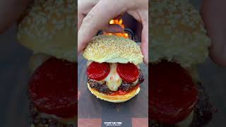 Smoked Pizza Burgers Recipe  Over The Fire Cooking by Derek Wolf [upl. by Aicemak185]