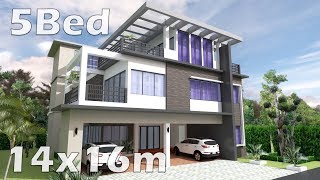 Sketchup 5 Bedrooms Home Plan 14x16m [upl. by Eidod]