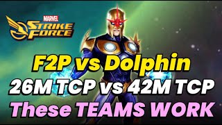 FREE TO PLAY vs DOLPHIN MATCH UP THESE TEAMS ACTUALLY WORK Crucible Season 4  MARVEL Strike Force [upl. by Essyle444]