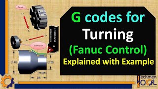 CNC Turning G codes  CNC Programming  Fanuc Control  Explained with example [upl. by Yentyrb400]