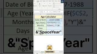 AGE CALCULATOR IN EXCEL trending exceltech excelshortcuts exceltricks exceltips excelformula [upl. by Assili]