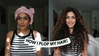 How I DRY my Hair  Plopping WavyCurly Hair [upl. by Alidis645]