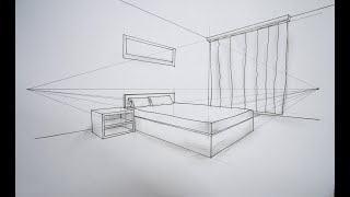 how to draw a simple bedroom in 2 point perspective [upl. by Amer]