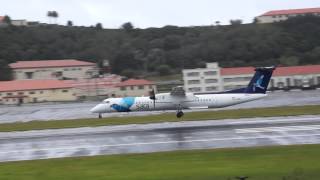 Extreme weather landing DASH 8 of SATA is landing to TERCEIRA ISLAND LAJES Airport [upl. by Chaker]