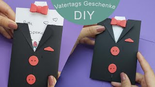 DIY Vatertags Geschenkideen Anzug Karte basteln für papa zum geburtstag [upl. by Leda]