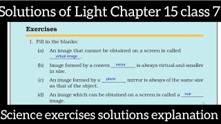 Solutions of Light Chapter 15 class 7 science exercise solutions explanation [upl. by Ahsaya415]