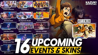 ALL UPCOMING 16 EVENTS AND SKINS RELEASE DATES  AOT X MLBB  ASPIRANTS 30  EXORCIST EVENT amp MORE [upl. by Aileahcim]