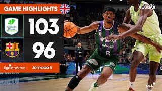 Unicaja  Barça 10396 HIGHLIGHTS  Liga Endesa 202425 [upl. by Aerbas525]